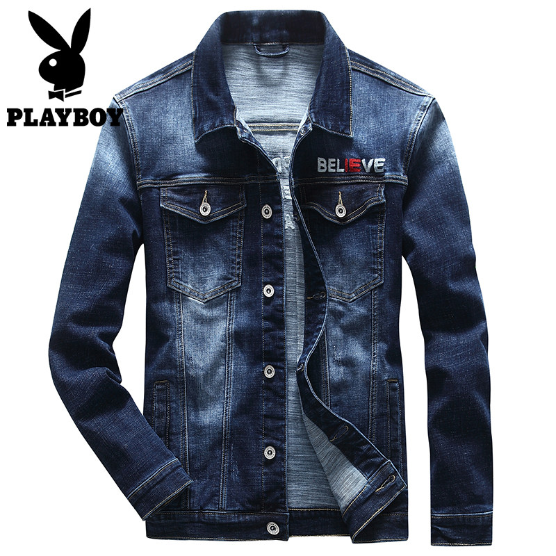 Playboy Denim Jacket Men's Spring and Autumn Men's Trend Men's Clothes Blue Casual Loose Jacket Men