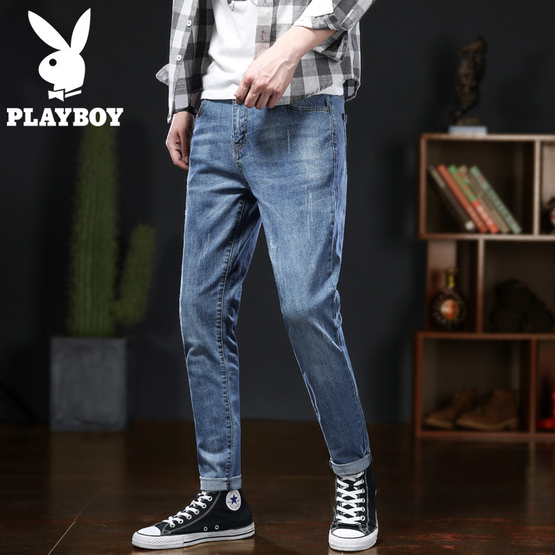(Broken Code Clearance) Playboy Jeans Men's Spring and Summer New Tide Brand Slim Straight Korean Version Narrow Tube Leggings