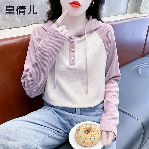 Весенний модный лонгслив с капюшоном, в корейском стиле, оверсайз, свободный крой, в западном стиле