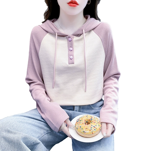 Весенний модный лонгслив с капюшоном, в корейском стиле, оверсайз, свободный крой, в западном стиле