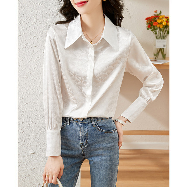 Chic jacquard polo collar shirt women's spring and autumn 2022 new loose and thin Korean style all-match long-sleeved shirt