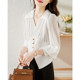 V-neck chiffon shirt women's autumn 2022 new fashion temperament all-match tops waist thin long-sleeved shirts