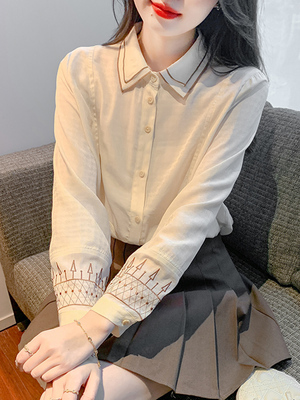 taobao agent Autumn sexy shirt, french style, with embroidery, long sleeve