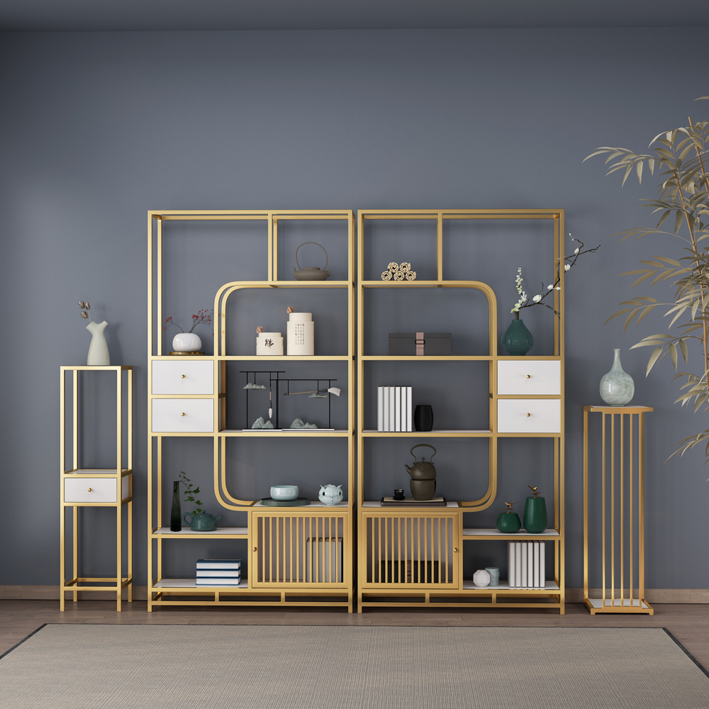 New Chinese-style wrought iron Bo ancient shelf combination shelf bookshelf partition living room decoration display stand Duobaoge multi-functional