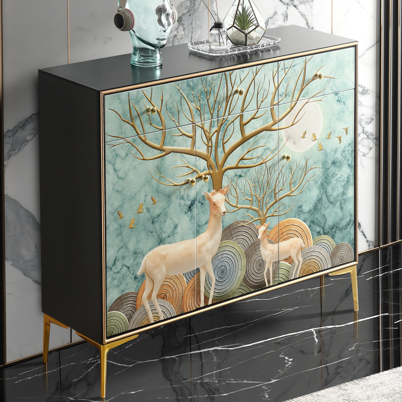 Light luxury solid wood shoe cabinet modern minimalist entry door foyer cabinet large capacity porch cabinet living room side cabinet decorative partition cabinet