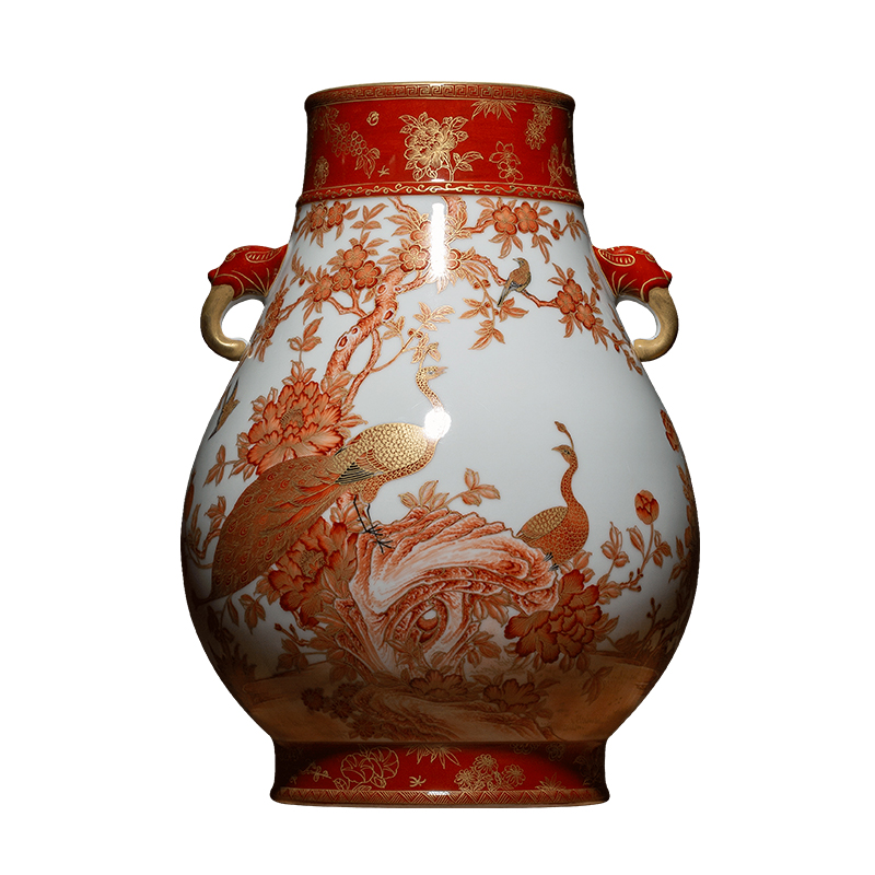 Better sealed up with jingdezhen antique hand - made ceramic vase sitting room place the peacock print double listen barrels and decorations