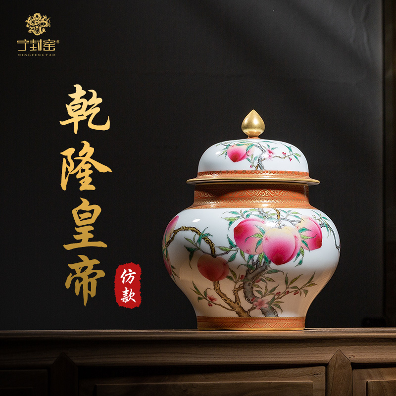 Ningfeng kiln Jingdezhen Hand-painted large vase ceramic decoration Chinese blue and white porcelain bottle cap jar Living room antique ornaments
