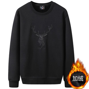 Весна , осень, зима гардиан мужской одежды с дополнительным слоём пуха утолщённый сохраняет тепло пиджак черный круглый вырез мужской длинный рукав Футболка большой двор свитер