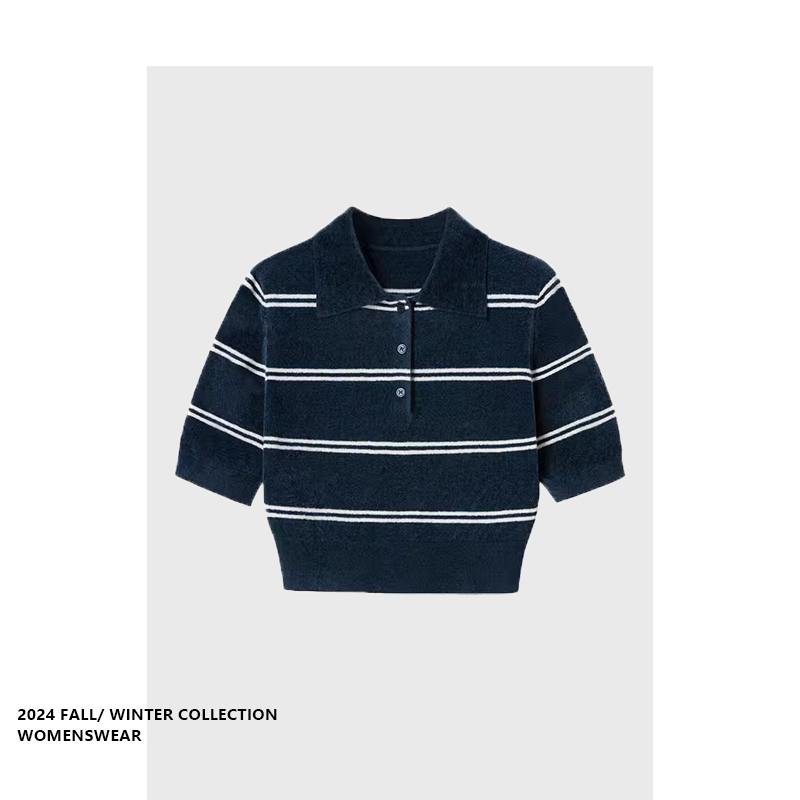 Forever 21 Miu Miu Sweet and Smart Striped Color-Block Knit Polo Shirt Retro Fashionable Top