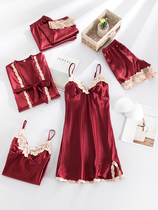 Sleepwear women Summer Ice Silk Thin Seductive Sexy Chest Cushion Sleeping Dresses Sleeping Robes Five Sets Spring Fall Casual Home Clothes