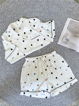 Sleepwear Female Summer Style Ice Silk Short Sleeve Shorts Suit Day Series Sweet And Loving Printed Silk Thin INS Home Home Clothing