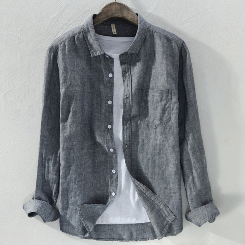 Spring and Summer Linen Shirt Jacket Men's Long-Sleeved Loose Casual Cotton and Linen Shirt Thin Top Retro Linen Clothes