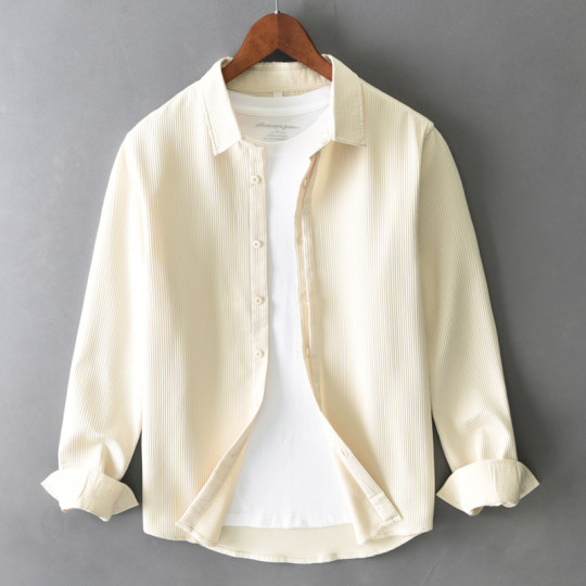 Minimalist Solid Color Long-Sleeve Shirt for Men, Spring and Autumn Top, Artistic Trendy Fashion Stylish Versatile Shirt