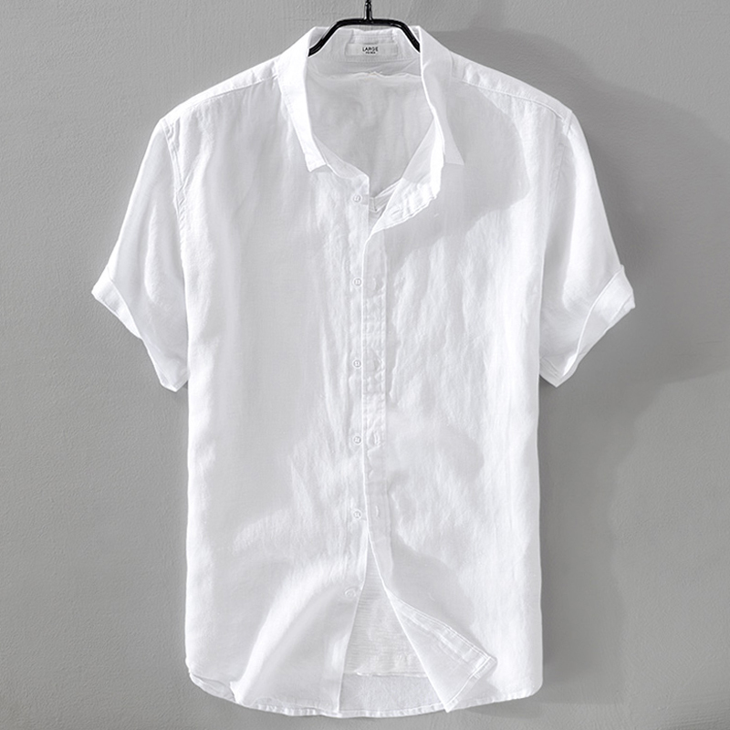 Summer Solid Color Linen Short-Sleeve Shirt Collar T-Shirt Men's Half-Sleeve Top t Casual Thin Cotton-Linen Shirt