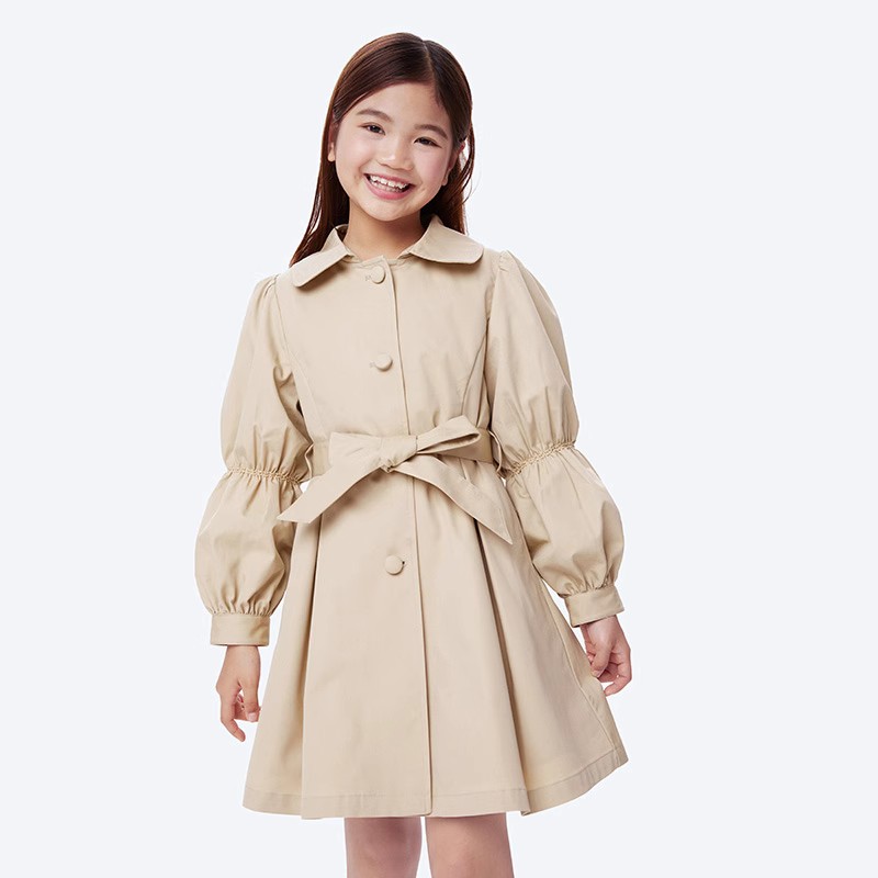 Annai children's clothing girl's spring and autumn clothes double middle length style turned-woven windsuit jacket AG235562 -Taobao