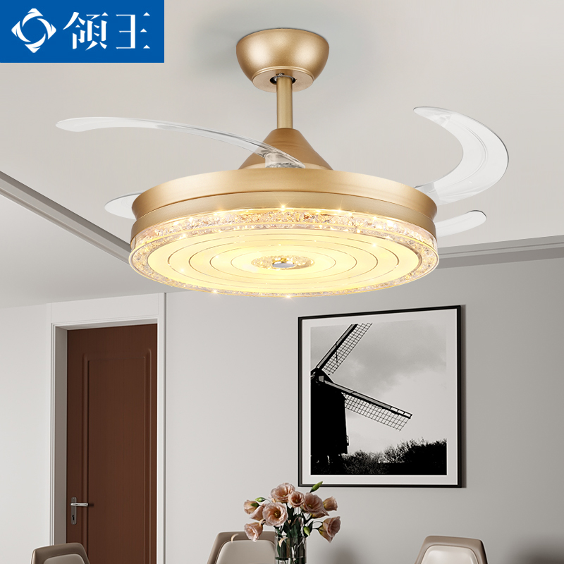 Leading king crystal ceiling fan lamp dining room bedroom luxury European style big wind invisible ceiling fan lamp 2022 new