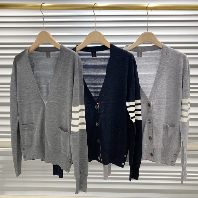Tb Yarn-Dyed Four-Bar Cardigan, Ultra-Thin 60-Count Merino 100% Pure Wool Sun Protection Air-Conditioning Clothing, Unisex