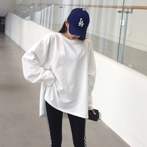 Long-sleeved T-shirt womens loose large size Korean version 2021 new summer thin section inside split top base shirt spring and autumn
