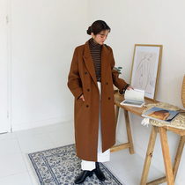 Korean version of loose size woolen coat ladies long Hepburn style 2021 autumn and winter New woolen coat thickened