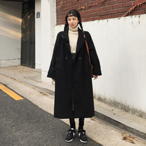 Woolen coat womens 2021 autumn and winter New Korean version of loose knee long woolen cloth coat