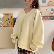 Candy color v-collar sweater womens long spring and autumn thin Korean version of New loose lazy wind very fairy clothes ins
