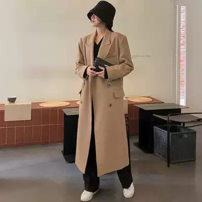 Suit collar windbreaker jacket women's super long over-the-knee 2021 spring and autumn coat new thin Korean version loose double breasted