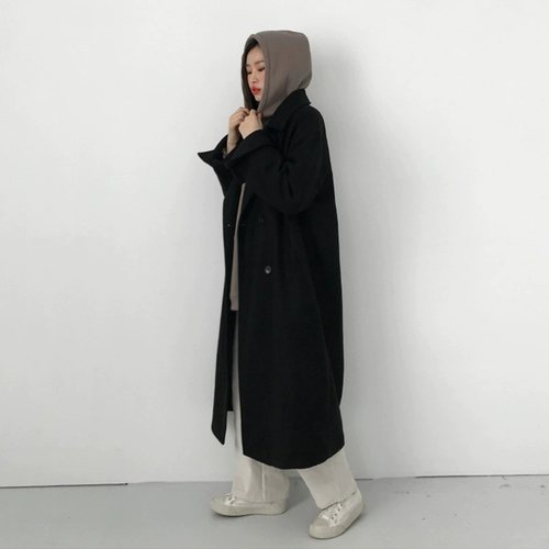 Демисезонное шерстяное пальто, длинная куртка, свободный крой, длина макси