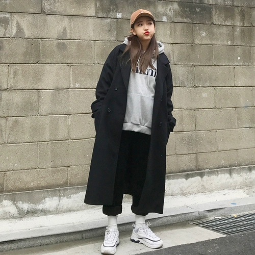 Длинное демисезонное шерстяное пальто для школьников, в корейском стиле, средней длины, большой размер, увеличенная толщина