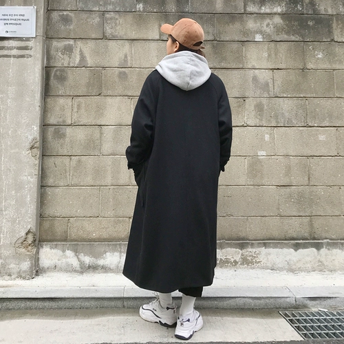 Длинное демисезонное шерстяное пальто для школьников, в корейском стиле, средней длины, большой размер, увеличенная толщина