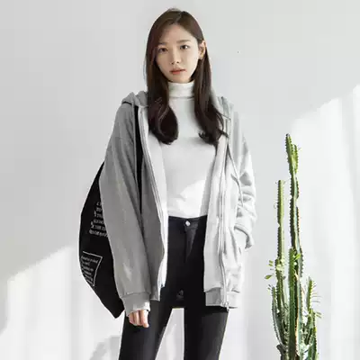 Sweater female hooded student top cardigan jacket 2021 spring and autumn thin section Korean version of the tide new loose autumn and winter plus velvet