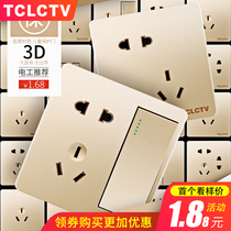 TCLCTV household champagne color 86 type open 5 five holes 16A wall concealed USB large board switch socket panel