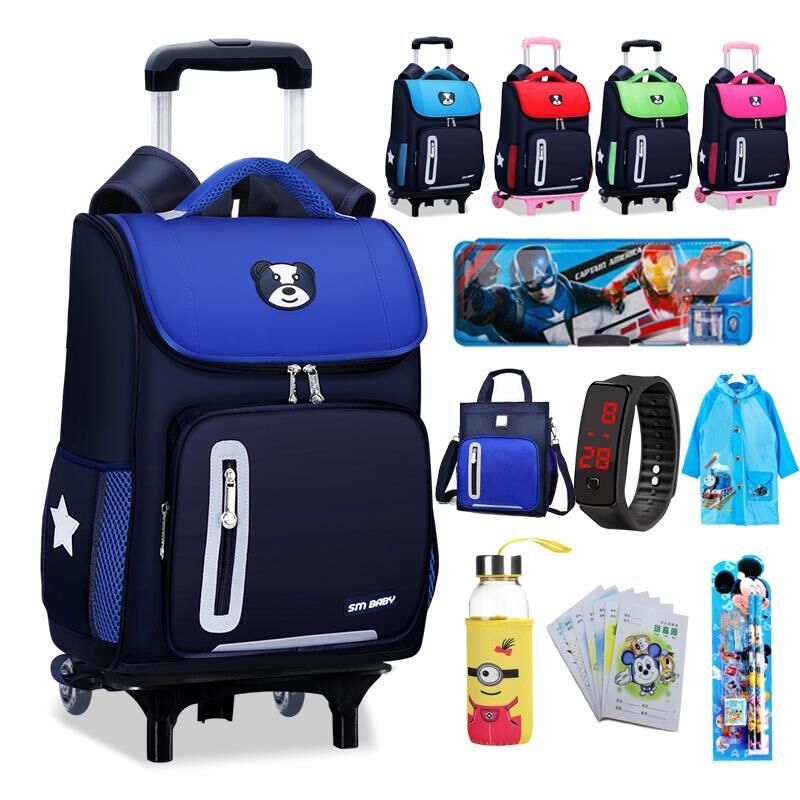 Trolley schoolbag boys primary school children grades 1-3-6 girls six-wheel waterproof hand-pull drag box with wheels