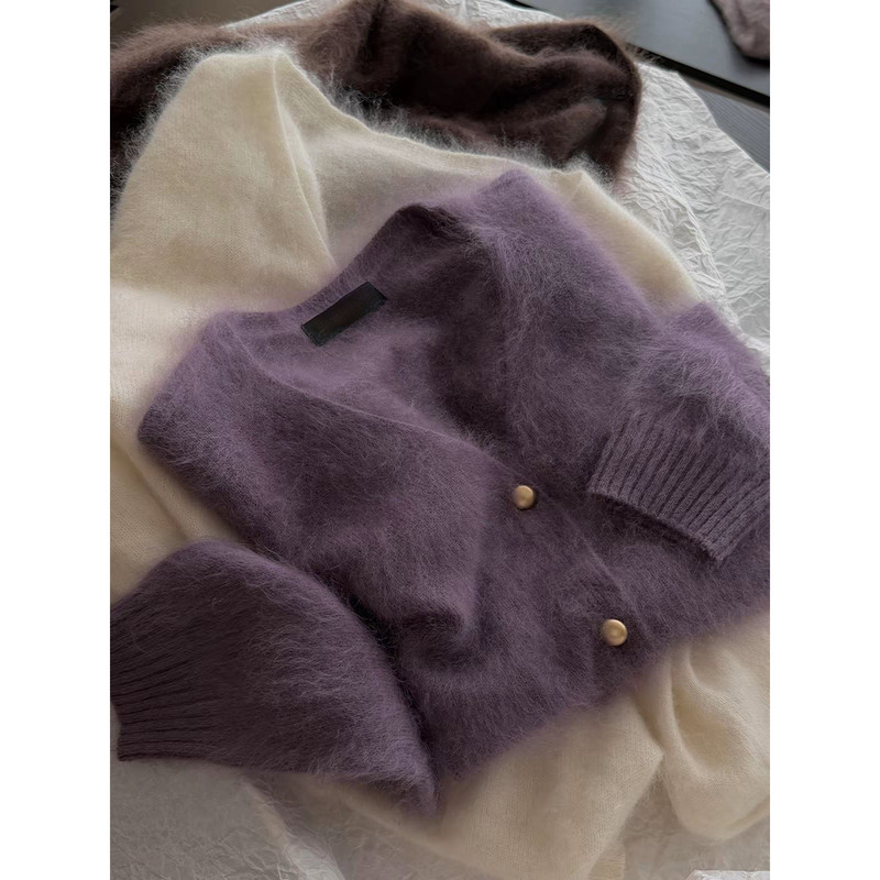 Highly Recommended! Super Stylish Purple Fleece Knit Cardigan for Women, Soft and Loose, Thick and Versatile Sweater for Autumn and Winter Highly Recommended! Super Stylish Purple Fleece Knit Cardigan for Women, Soft and Loose, Thick and Versatile Sweater for Autumn and Winter