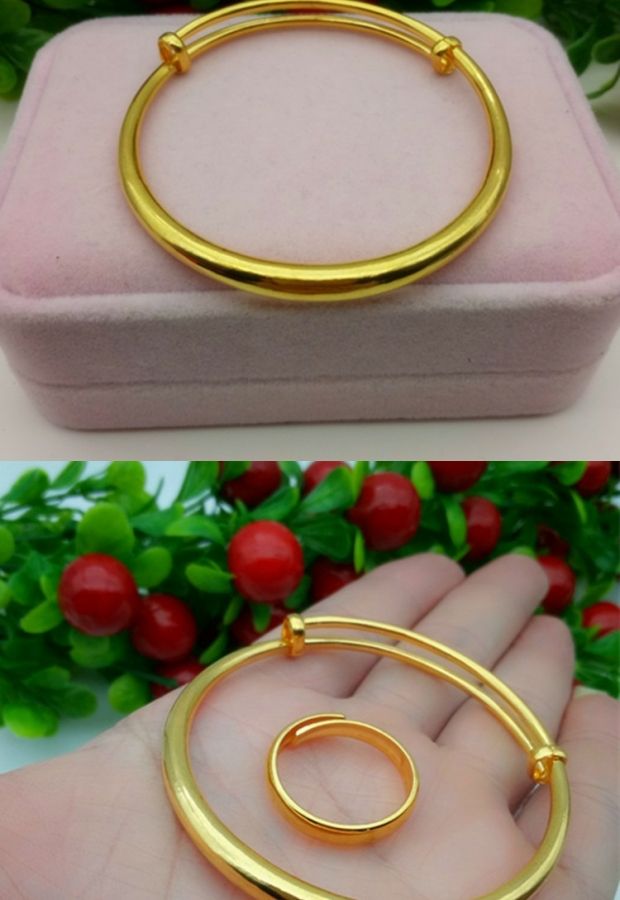 Việt Nam Shajin Glossy Mạ 24K Vòng đeo tay trượt cổ điển Khẩu độ vòng tròn hình trụ tròn bằng vàng nữ vòng daniel wellington 