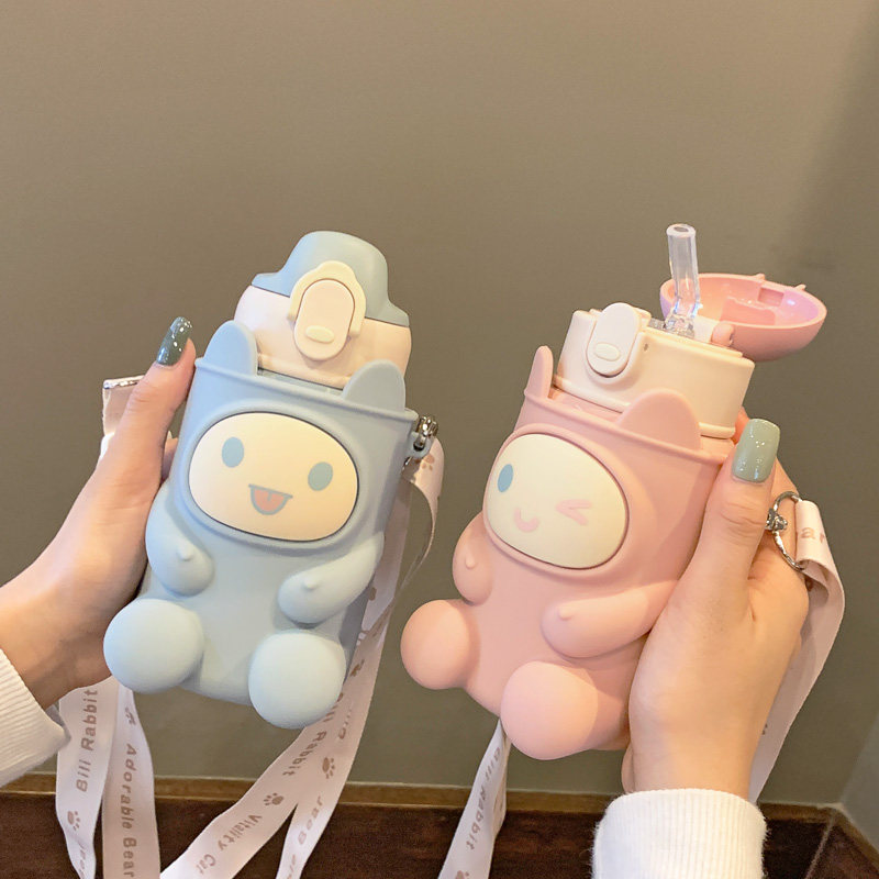 Children's thermos cup with straw dual-purpose baby drinking cup straight drink anti-fall elementary school student kettle kindergarten portable