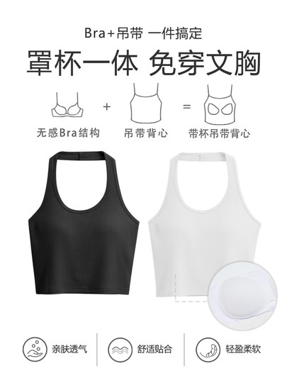 Camisola negra con cuello halter, ropa interior para mujer, ropa exterior de verano 2026, nueva blusa sin mangas con almohadillas para el pecho y espalda hermosa