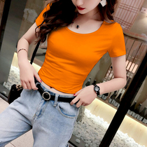 Short T-shirt jacket women's cotton short sleeve tight summer 2021 new white round neck bottoming with navel