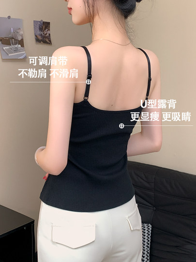 黑色吊带带胸垫背心女内搭2026新款美背文胸一体夏季外穿打底上衣