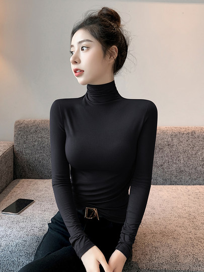 黑色高领打底衫女秋冬季新款加绒加厚内搭外穿针织修身高级感上衣