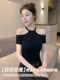 Black Halter Neck Off-Shoulder Top for Women, Summer Design, Slim-Fit Short-Sleeve T-Shirt, 2026 New Style, Off-Shoulder Neckline with a High-End Feel