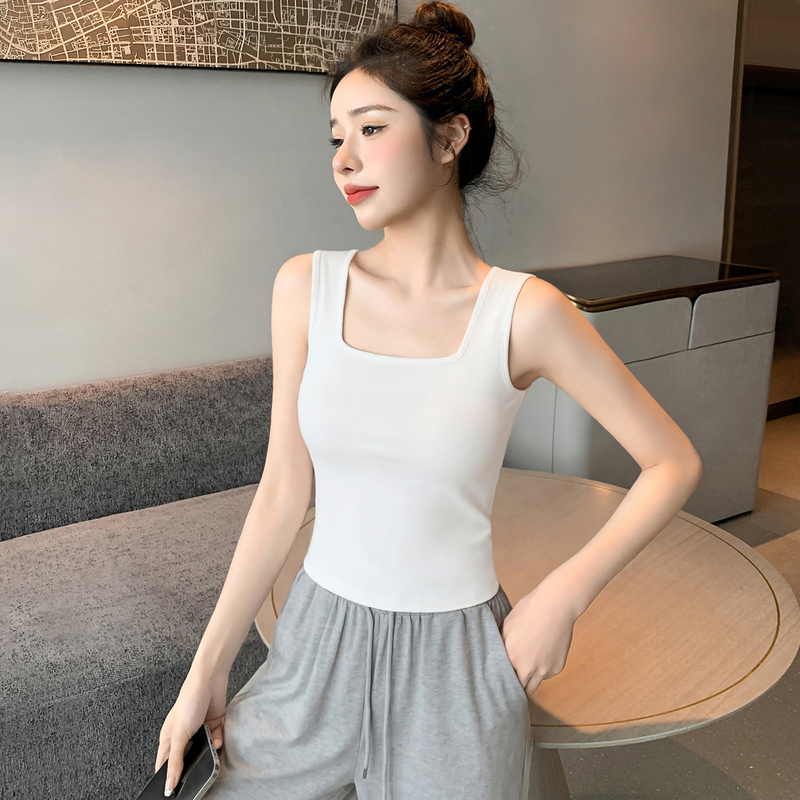 White Square-Neck Vest for Women, Summer 2026 New Style, Pure Cotton, Suitable for Outerwear or as an Inner Layer, Conceals Side Breasts, Tank Top Style, Sleeveless