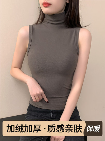 Chaleco de terciopelo y cuello alto grueso para mujer 2026 nuevo otoño e invierno cepillado cálido y delgado top sin mangas