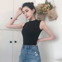 Black tight camisole women wear Korean version of semi-high collar sleeveless T-shirt bottoming with cotton sexy top