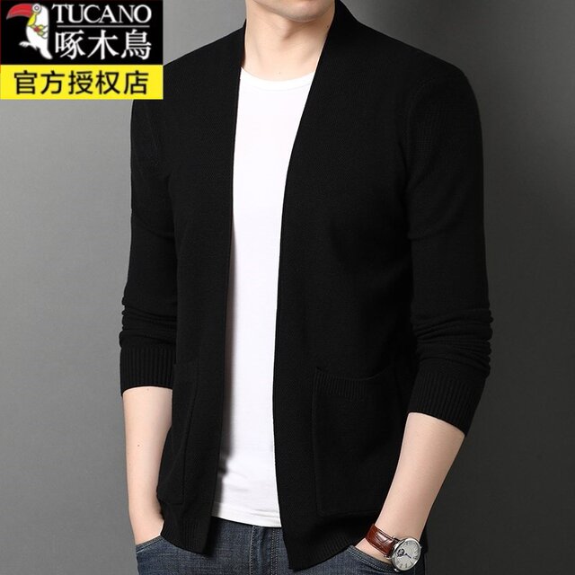 Woodpecker Spring and Autumn Thin Wool Cardigan Jacket Men's Young and Middle-aged Solid Color Outerwear Men's Knitted Sweater