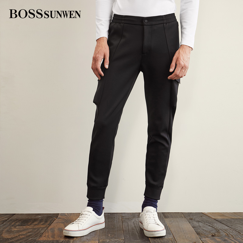 BOSSsunwen BOSSsunwen men's casual pants 2020 spring new elastic waist cigarette pants slim trousers