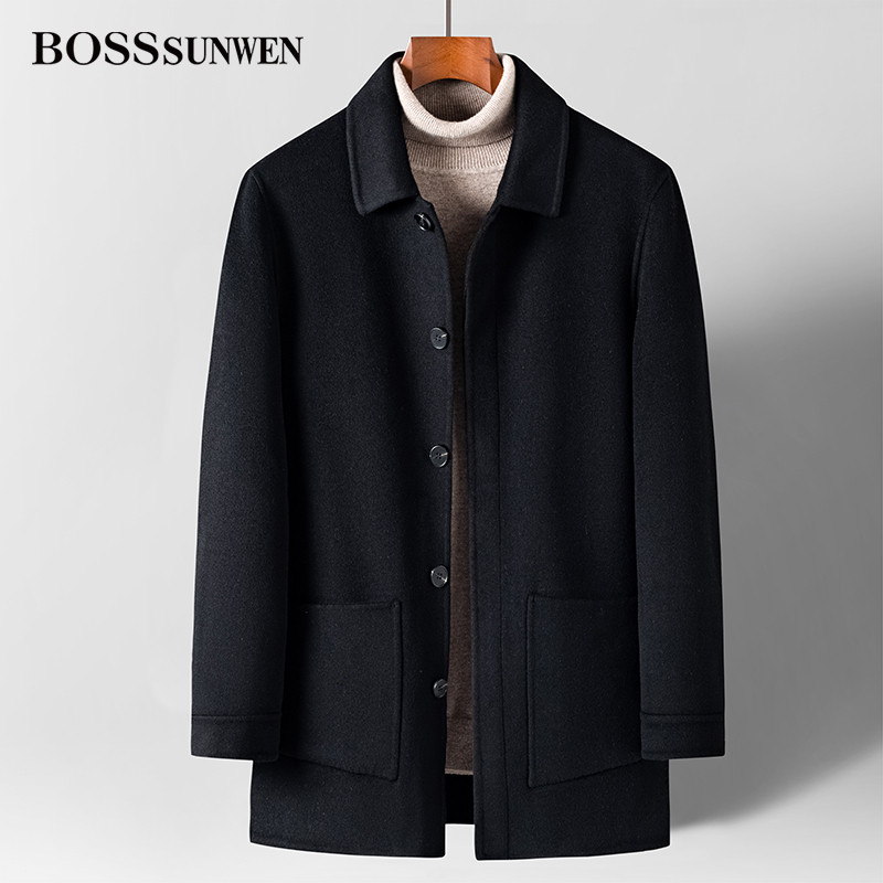 BOSSsunwen men's wool double-sided niece coat with long version of autumn and winter new warm business Mao jacket tide