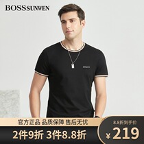 BOSSsunwen Bose mens round neck T-shirt summer New mulberry silk casual fashion versatile short sleeve