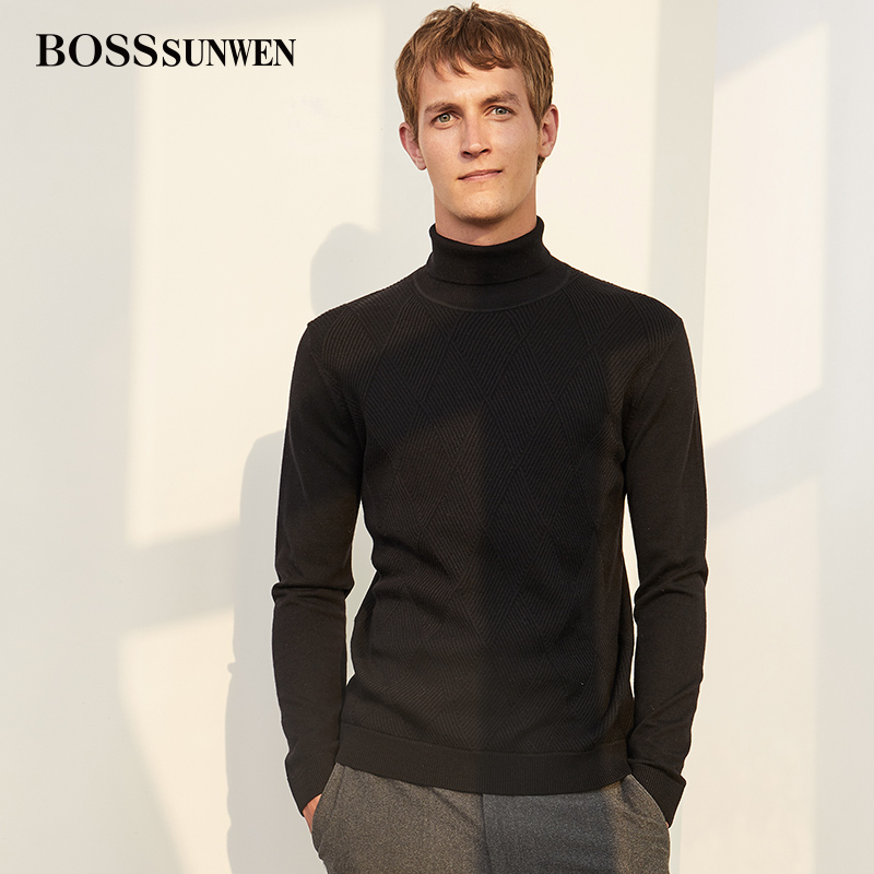 BOSSsunwen Bos ShenWei wool sweater 2019 Winter half turtleneck sweater men's base sweater