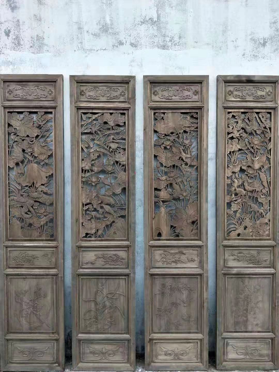 Folk Old Objects Old Septage Fan Old Screen Pure Hand Engraving Old Flower Screen Antique Old Furniture Nostalgic old collection