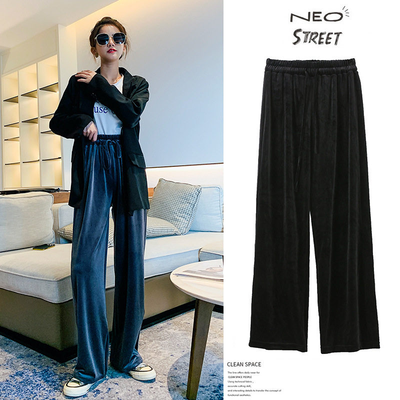 Black wide pants women's high waist drape spring and autumn thin straight tube autumn and winter 2020 new casual loose mopping pants